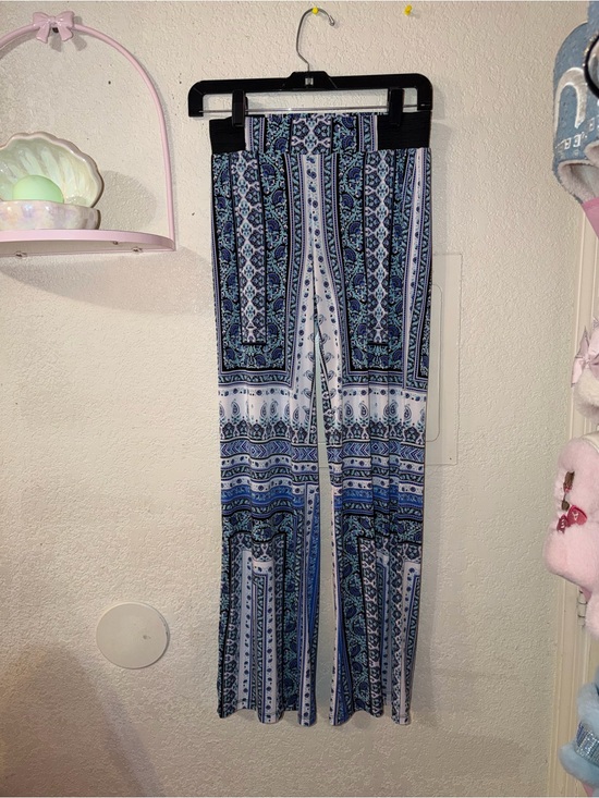 INC International Concepts Pants - INC International Concepts Blue and White Bohemian Wide-Leg Pants